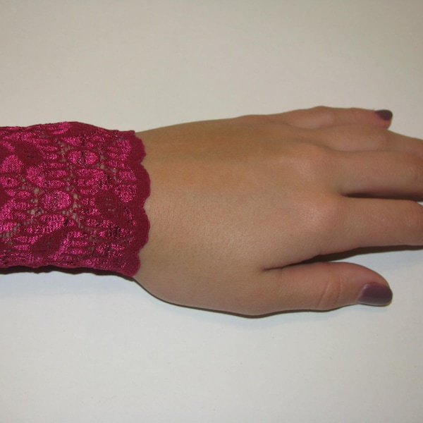 ROSE PINK LACE Wrist Cuff, Stretch Lace Bracelet, Arm Band, Tattoo Cover/Sleeve, Boho Cuff Free Shipping - Single or Pair