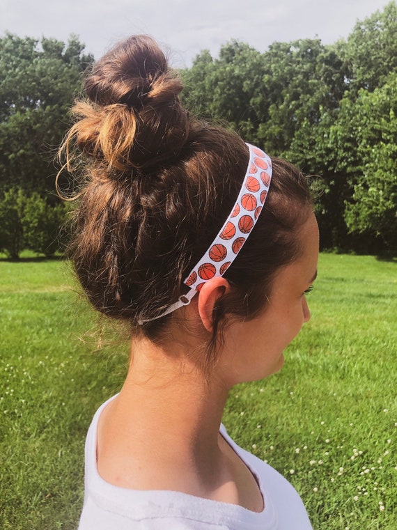 HeadbandsByDee Glittery Basketball Adjustable Headband Non Slip Velvet Back Head Band Adjustable Sports Hair Orange and White Basketballs