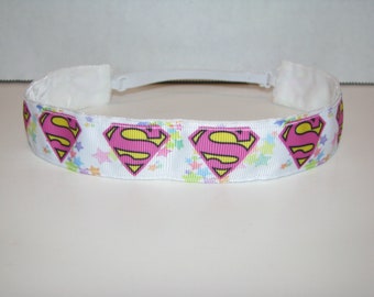 SUPER WOMAN Non slip Headband adjustable no slip Sweaty Sports Hair Band - Free Shipping - Superhero headband Running Yoga Superwoman
