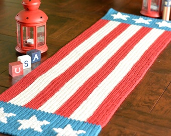 Red, White, and Blue Crochet Table Runner Pattern for the Fourth of July - Instant PDF Pattern