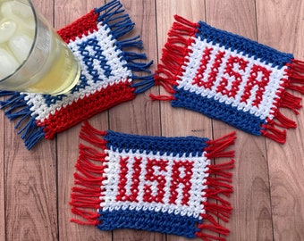 Crochet Mug Rug Pattern - USA Mug Rug - Crochet Coaster Pattern - Crochet for the 4th of July - Instant Download - PDF Pattern