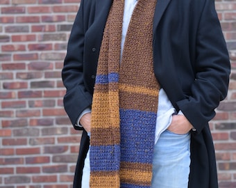 Men's Crochet Scarf Pattern for Winter - Textured Men's Color Block Scarf - Instant PDF Download