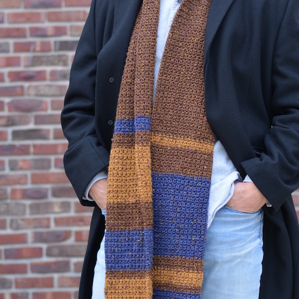 Men's Crochet Scarf Pattern for Winter - Textured Men's Color Block Scarf - Instant PDF Download