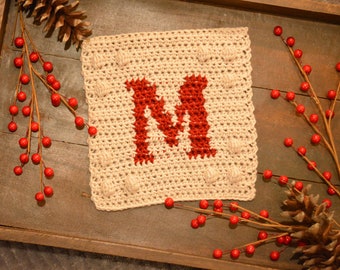 Crochet Monogram Blanket Square Pattern – Rustic Letter Design (PDF Download)