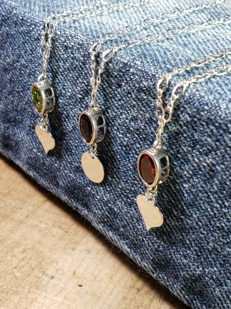 Peridot Sterling Necklace Personalized Initial Charm Heart~Circle Charm Necklace Custom Initial Necklace August Birthstone Green Gemstone
