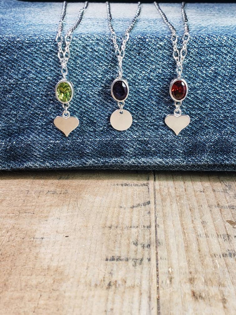 Peridot Sterling Necklace Personalized Initial Charm Heart~Circle Charm Necklace Custom Initial Necklace August Birthstone Green Gemstone