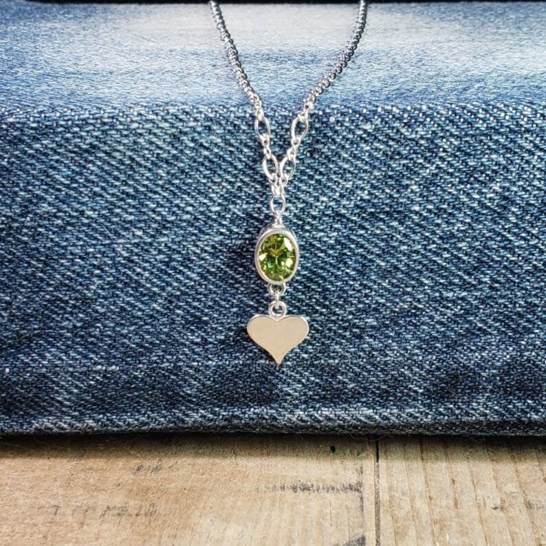 Peridot Sterling Necklace Personalized Initial Charm Heart~Circle Charm Necklace Custom Initial Necklace August Birthstone Green Gemstone