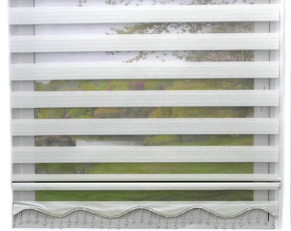Brilliant Double Rollo Napoli White Silver Darkening Duorollo Window Spectated vis-tight sunscreen sunscreen curtains with volant beaded