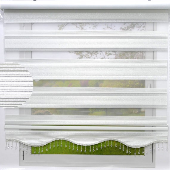 Double Rollo Star Plissee White Silver Glister Gardine for Duorollo Window Rollo Blickdicht viscage sunscreen with Pearl Brillant Brand