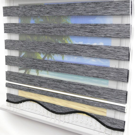 Brilliant Double Rollo Oregon anthracite Darkening Duorollo Window Visual Visual Protection sunscreen Gardine with volant beaded
