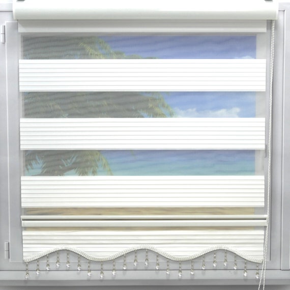 Brilliant Double Rollo Milano White Silver Darkening Duorollo Window Spectated visually Protection sunscreen curtains with volant pearl