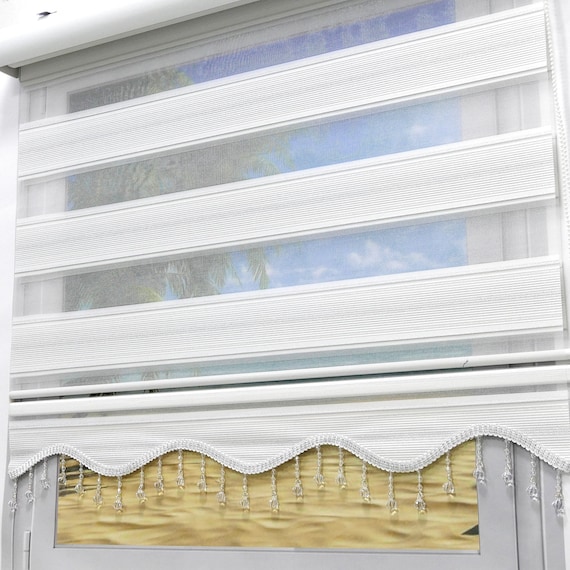 Brilliant Double Rollo Micro Plissee White Silver Glister Duorollo Window Rollos viscage viscage Protected sunscreen Gardine with volant pearl