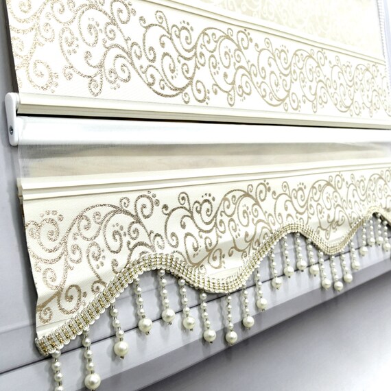 Brilliant Double Rollo Gold glitter cream duorollo viscage privacy sunscreen blinds Anatol cream gold window door Rollos