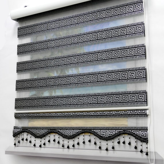Brilliant Double Rollo Versace Black Silver Glitter duorollo vis-tight vis-proof sunscreen blinds curtains with volant and pearls