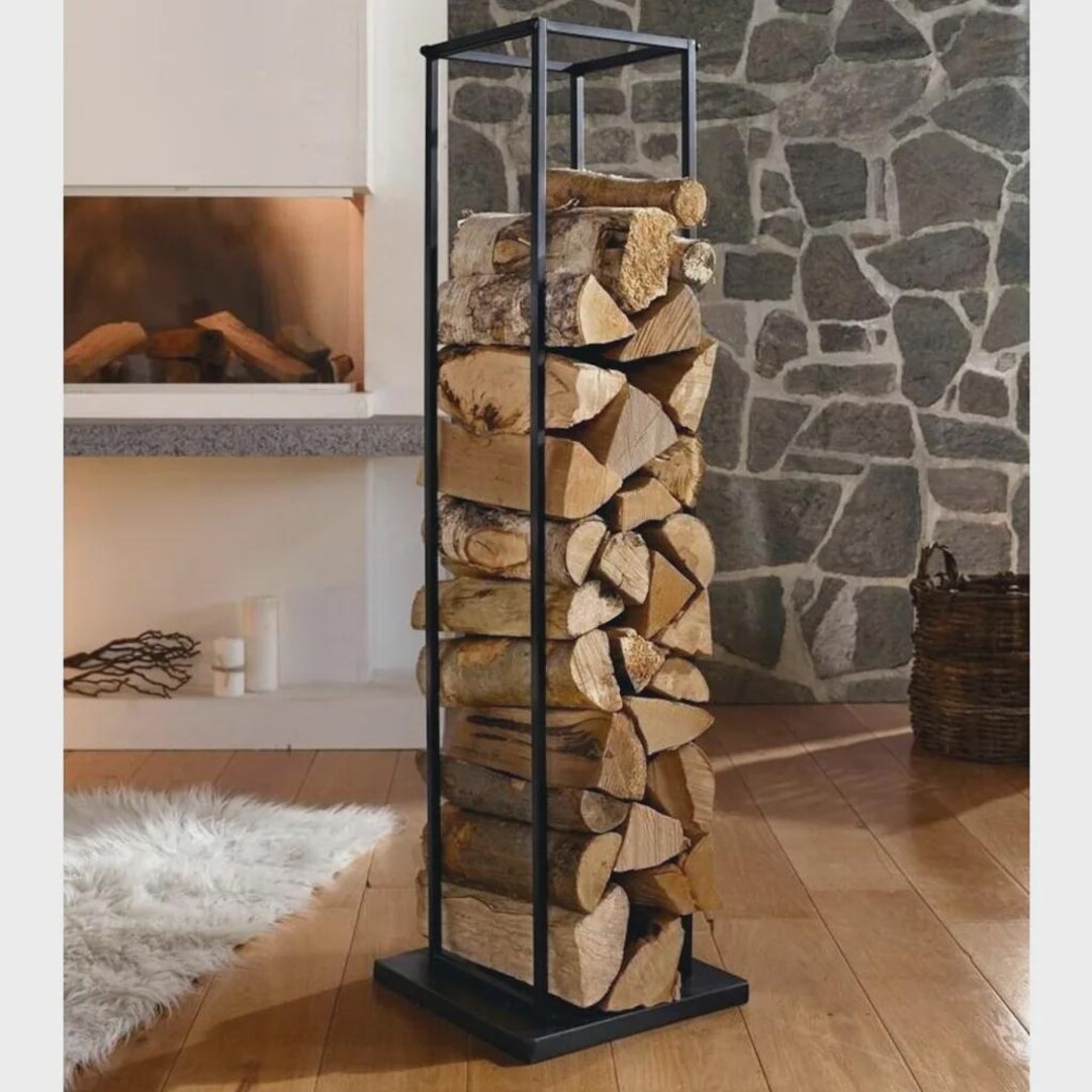Log Rack Tower Modern Decorative Metal Firewood Log Rack / Indoor Fireplace Wood ...