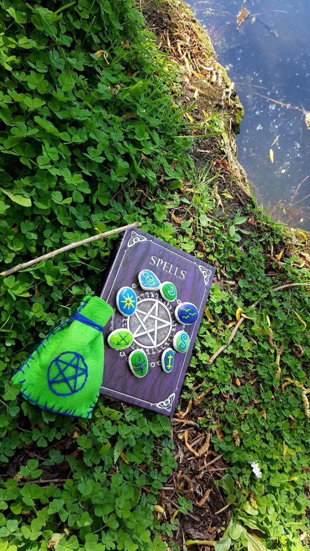 8 Witch's Hand Painted Cornish Pebble Runes Runestones With ...