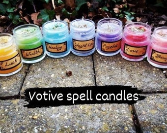 Votive handmade herbal spell candle with instructions Wiccan gift pagan witch ritual candles magick money beauty love spell psychic luck