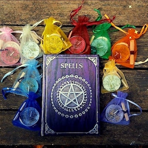 Easy spell kits with herbal candle, crystal, pentagram fast effects love money luck healing beauty, custom pagan wiccan witch gift set image 1