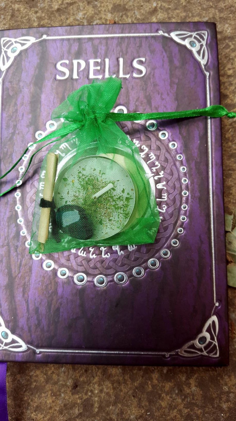 Easy spell kits with herbal candle, crystal, pentagram fast effects love money luck healing beauty, custom pagan wiccan witch gift set Money