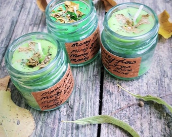 Handmade money wealth spell candles *listing for 3 candles* witch wiccan candle jar candles  prosperity herbal pagan white magick ritual