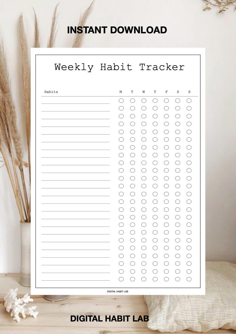 Weekly Habit Tracker | Printable PDF | Minimalist Planner Insert - Etsy
