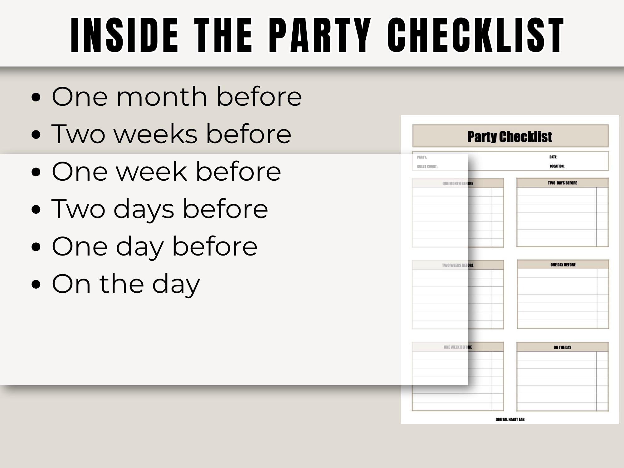 Party Checklist | Printable PDF | Event Planning Organiser - Etsy