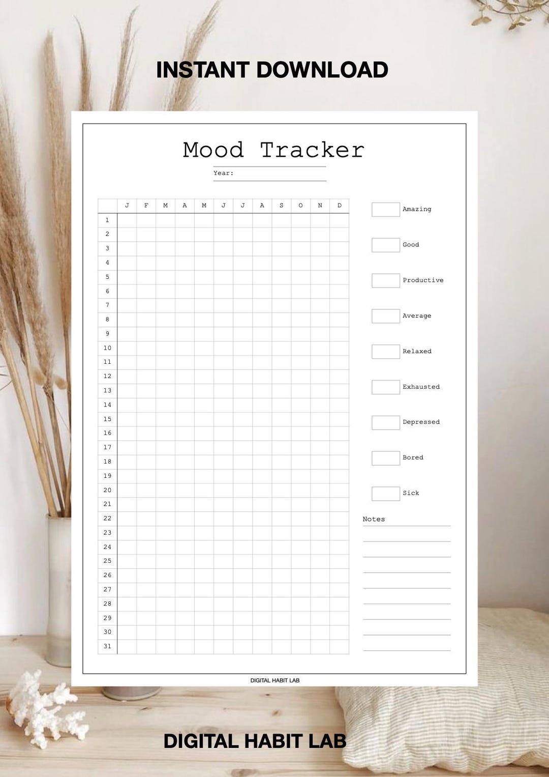Mood Tracker | Printable PDF | Mental Health & Wellness Log - Etsy