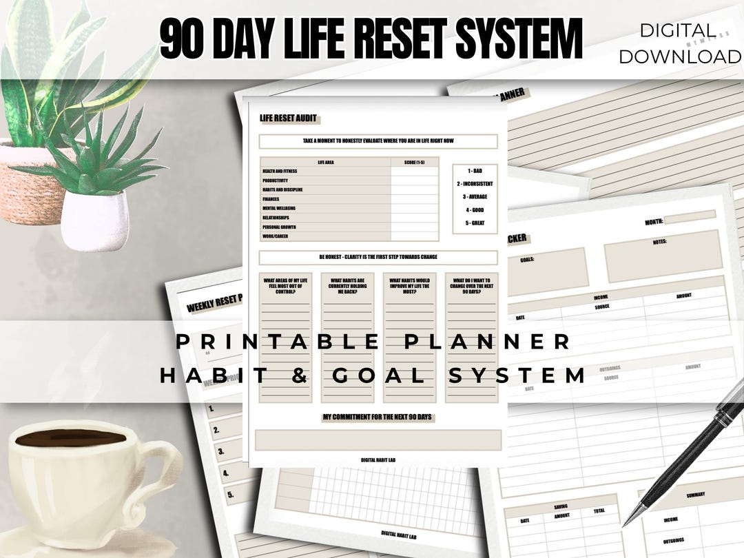 90 Day Life Reset Planner | Habit Tracker, Goal Setting (digital ...