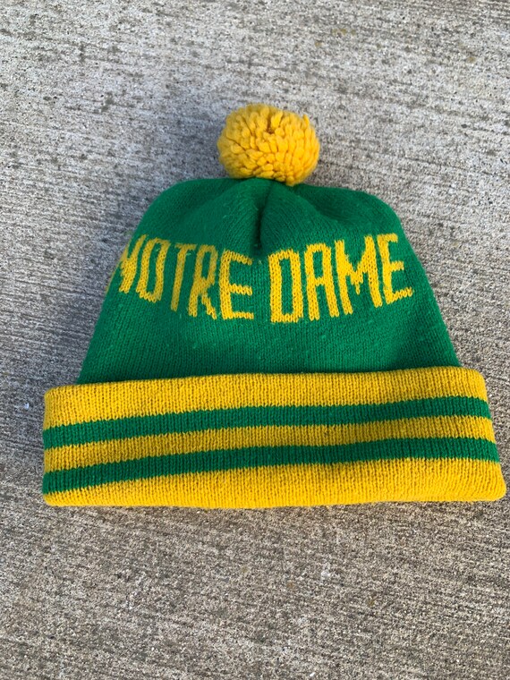 Vintage Notre Dame Knit Cap Fighting Irish Beanie Pom Pom Etsy