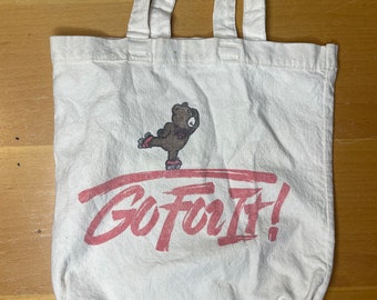 Vintage Go For It Roller Skating Bear Tote | Canvas Bag