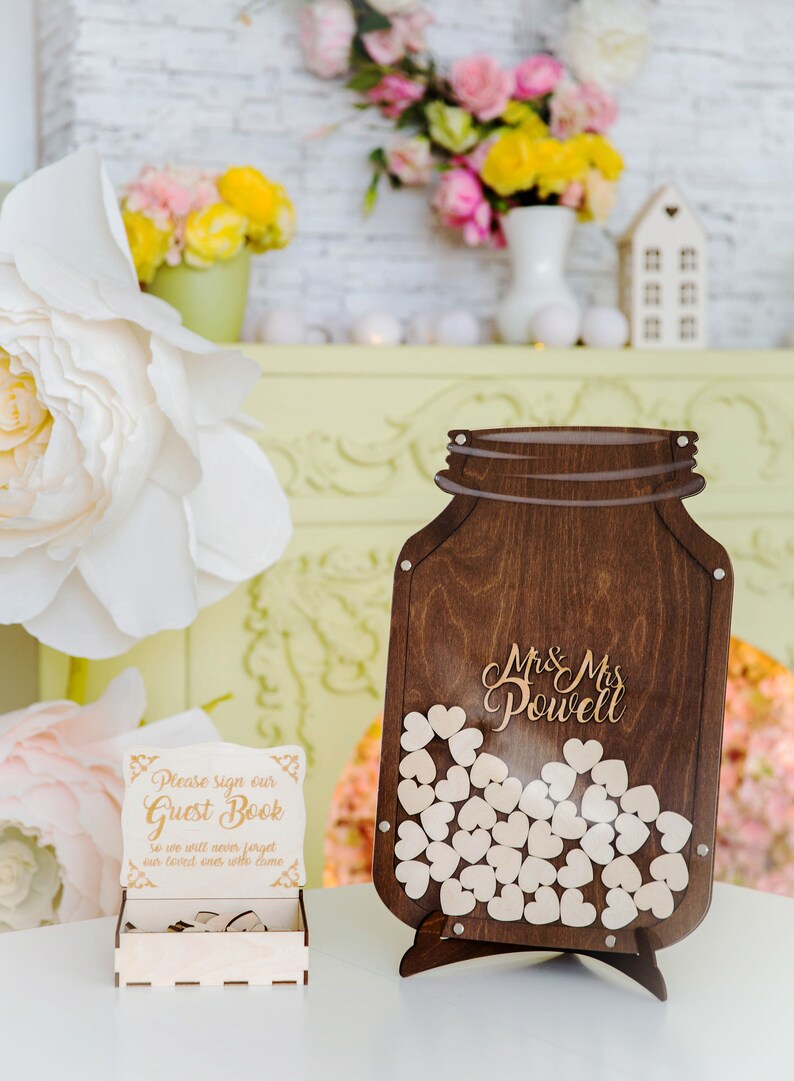 Rustic Wedding Guest Book Mason Jar Wooden Wedding Etsy