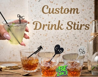 Personalized Monogram Drink Stirrers, Custom Cocktail Swizzle Sticks, Wedding Bar Decor