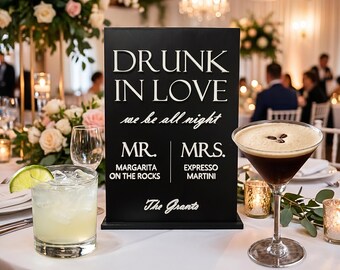 Custom Wedding Bar Menu Sign, Personalized Drink List, Reception Decor