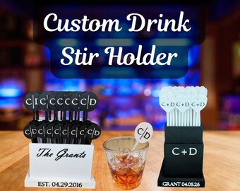 Personalized Drink Stirrer Holder, Custom Barware Display, Wedding Anniversary Decor