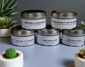 Horror Movie Candle: 6 oz Soy Wax Candle - Jaws, Friday the 13th