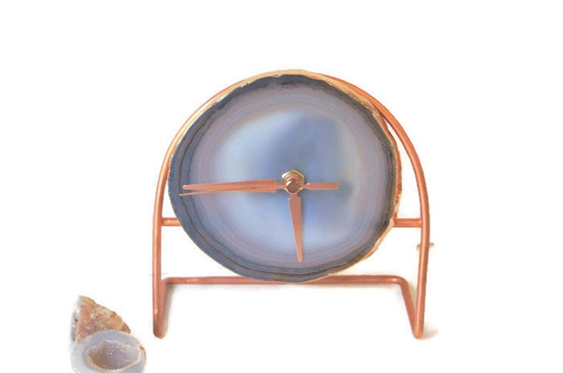 Rose Gold Grey Agate Clock Desk Modern Geode Boho Decor Gifts For Him Under 60 Gift