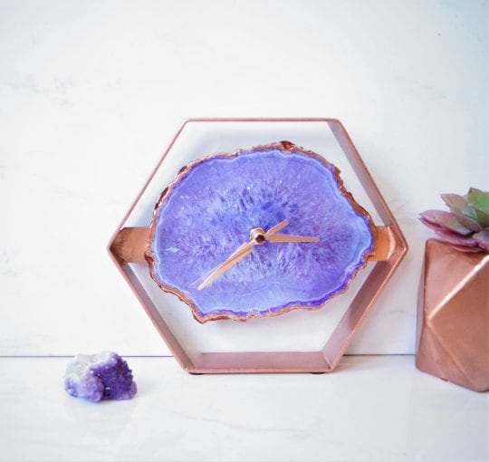 Perfect Gift Modern Desk/Wall Clock Purple Onyx Agate Clock House warming gifts.