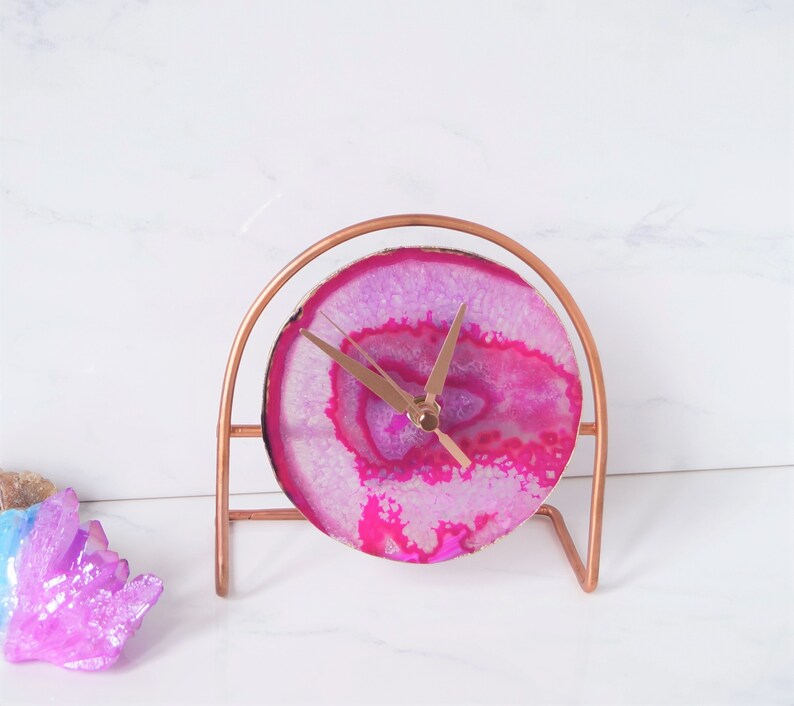 Rose Gold Pink Agate Clock Pink Desk Clock Modern Desk Etsy