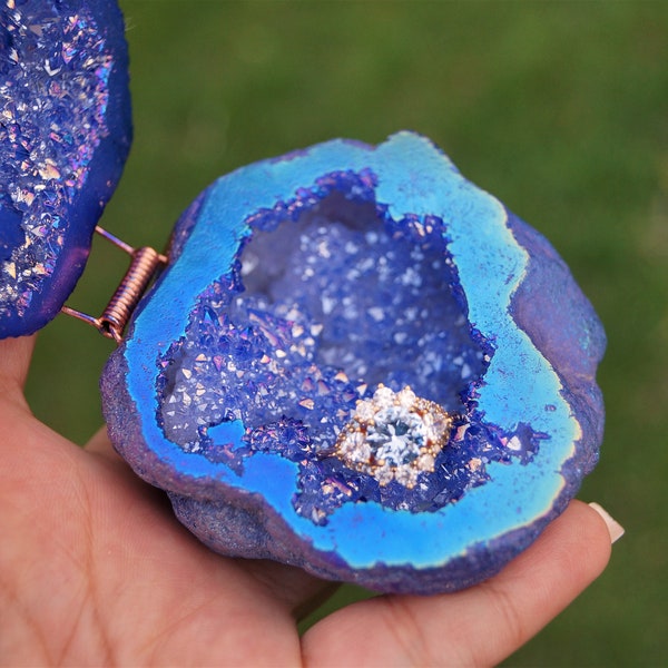 Ready to ship Tanzanite Crystals Geode ring Box ,Perfect for Ring Display Holder, Engagement Ring Box, Geode  gifts for crystal lover