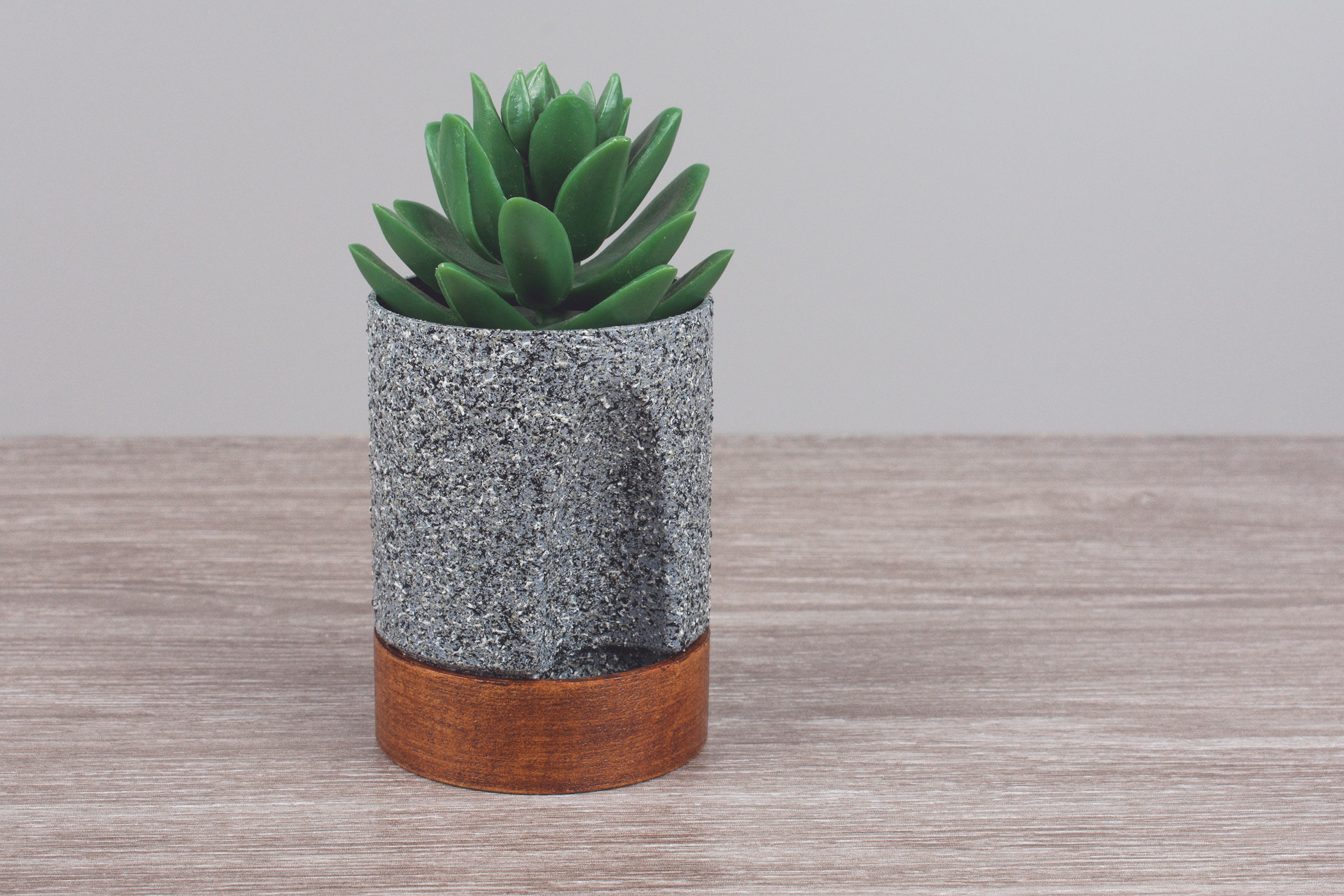 Planteur de Cylindre d'effet Bois et Pierre | Plantes d'intérieur Succulent Pot Plantes Impression 3