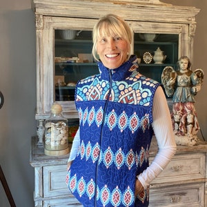 Blue Desert Quilt Vest: Upcycled Cotton Puffer Vest (US Misses 10-12)