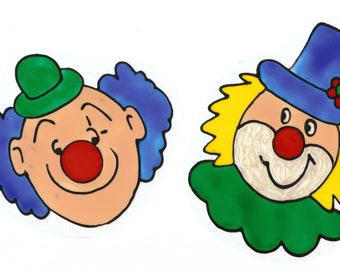 2 Clowns-Window Color Fensterbilder-Fasching-Karneval-Kindergeburtstag-Fensterdekoration-Partydekoartion-Hausball