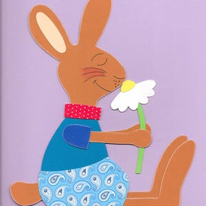 Imagem de janela de papelão de argila-coelhinho com flores-coelhinho da Páscoa-decoração de janela de Páscoa-primavera-decoração de quarto infantil