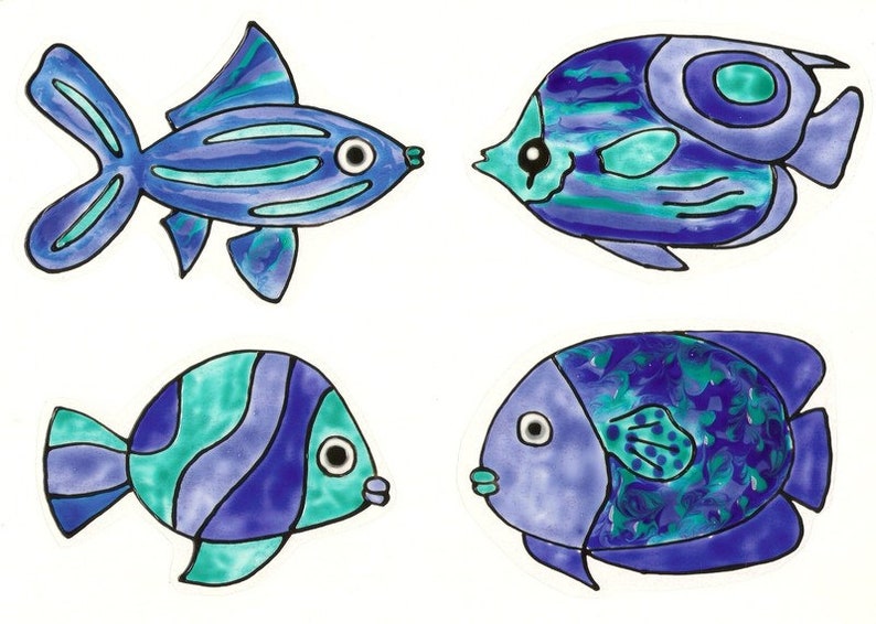 4 blaue Fische-Badezimmer-Deko-Window Color Bild 1