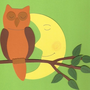 Cuadro para ventana cartón búho y luna decoración otoñal