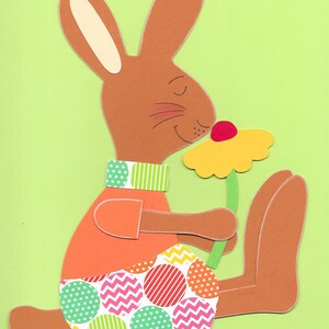 Tonkarton Fensterbild-Hase mit Blume-Osterhase-Fensterbild-Tonkarton-Ostern-Frühling-Fensterdekoration-Kinderzimmerdeko