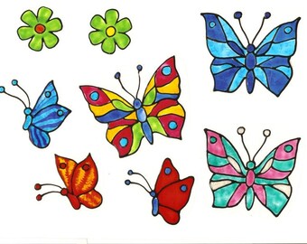 buntes Frühlings-Set Window Color-Fensterbilder-Schmetterling-Blumen-Butterfly-Flowers