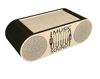 Boombox for homemade bluetooth speakers laser cut file for 3, 4, 5 mm 1/8 inch dfx, svg, dwg, cdr, pdf formats inside the zip archive