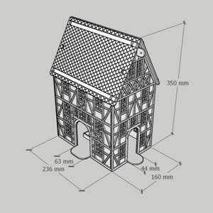 Fachwerk Tiny Bird Feeder house file di taglio laser SVG vettoriale per materiali da 3 mm, 4 mm e 1/8 di pollice + manuale di montaggio, download immediato