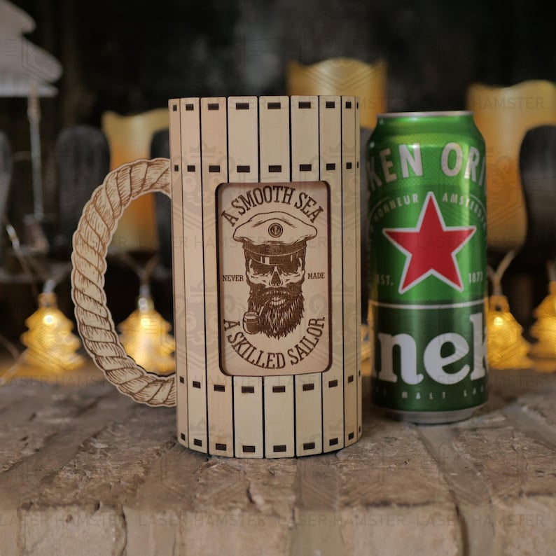 Beer can holder laser cut file - 3, 4 mm and 1/8 inch thick material - dxf, SVG, cdr - CNC vector vemplate for DIY craft image 6